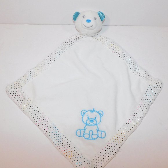 White Blue Teddy Bear Rainbow Sparkles Security Blanket Plush Baby Lovey nunu - Picture 1 of 6